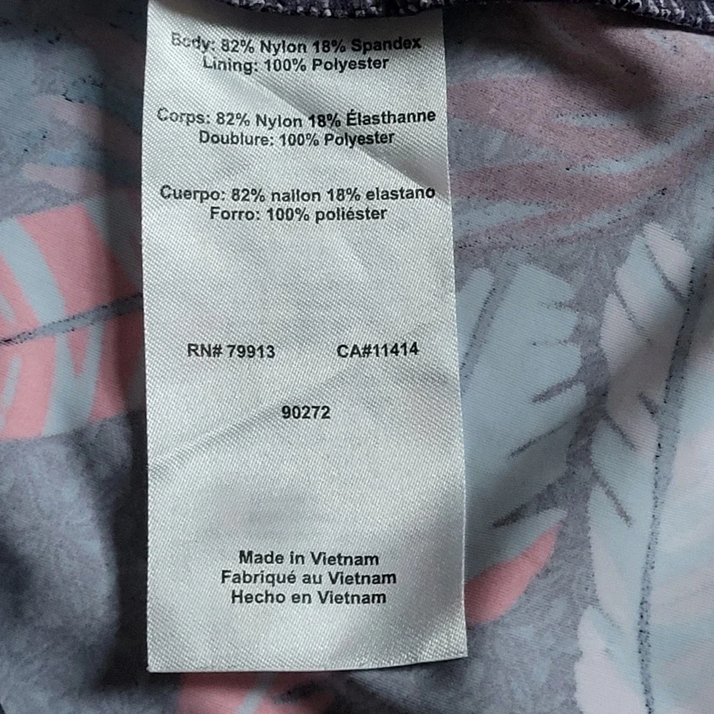 Motherhood Maternity Halter One Piece Swimsuit Tropical Leaf Print Pink Blue M